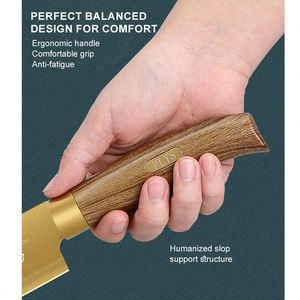 Utensilios de Cocina de Lujo, Juego de Cuchillos de Cocina con Recubrimiento Dorado de Titanio, Cuchillos de Chef de Acero Inoxidable para Cortar Huesos y Rebanar - Product Image 5