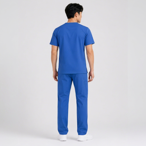 Ensemble de blouses médicales bleues 100 % coton, col en V, manches courtes, uniforme d'hôpital, vêtements de travail médicaux, vente en gros OEM - Product Image 1