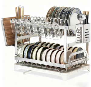 Égouttoir à vaisselle en acier inoxydable de cuisine antirouille support à bol à vaisselle à 2 niveaux avec égouttoir <span class=keywords><strong>porte</strong></span>-couverts <span class=keywords><strong>porte</strong></span>-gobelet - Product Image 2