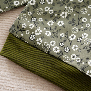 Felpa con stampa floreale per ragazze con colletto <span class=keywords><strong>Peter</strong></span> Pan arricciato, verde, top casual a maniche lunghe per bambini - Product Image 2