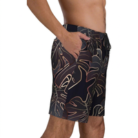 Shorts de bain pour hommes à séchage rapide avec imprimé feuilles tropicales par transfert thermique, taille élastique, poches, longueur mi-cuisse, 100% coton tricoté 100g