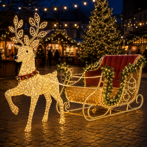 Décoration de Noël Premium : Traîneau de rennes lumineux étanche avec certification CE RoHS pour décorations extérieures - Product Image 1