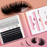 En gros, Kit de cils individuels mixtes en faux vison naturel, cils en grappe à pointes avec base, DIY, avec logo personnalisé