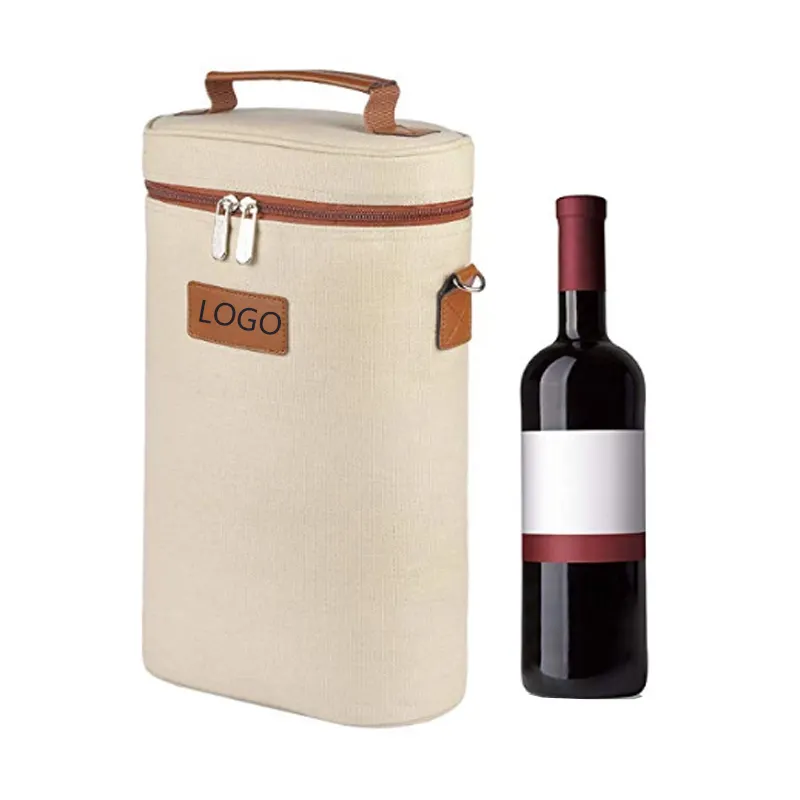 Bolso de cuero aislante personalizado para Navidad, bolsa enfriadora de vino de hielo reutilizable, portátil, de lona, acolchado, sublimación, 2 botellas