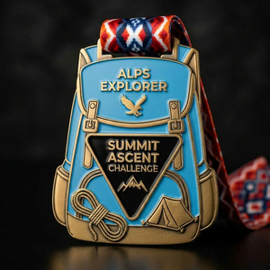 Médaille de récompense en bronze antique en forme de sac à dos, vente en gros d'usine, pour l'<span class=keywords><strong>escalade</strong></span>, la randonnée, la <span class=keywords><strong>montagne</strong></span>, médaille souvenir personnalisée pour l'aventure en plein air - Product Image 1