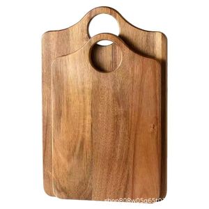 Planche à découper rectangulaire en bois massif, bloc de découpe multifonctionnel pour la cuisine, pour servir des fruits, des pizzas, des desserts, couleur rétro - Product Image 5