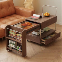 Table d'appoint extensible en bois de caoutchouc industriel avec tiroirs et étagères ouvertes BJ03 #