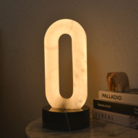 Lampe d'ambiance artistique ovale creuse en albâtre rechargeable, lumière d'ambiance en pierre pour villa, appartement, majlis, Ramadan, Aïd, décoration de table