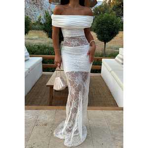 Vestido de Noche Largo con Detalles de Encaje Blanco para Mujer, Estilo Formal para Fiesta, Cintura Imperio, Talla XS para Invitadas de Boda - Product Image 4