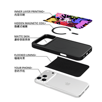 Coque de téléphone AG Feeling Black Edge avec motif chien fluorescent doré pour iPhone 17, 17 Pro Max, 16 Pro, 15, 15 Pro Max, 15 Pro, 14 Pro Max – Coque magnétique