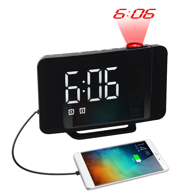 Desktop LED Clock Digital Alarm Clock And Projector Color Screen Time Weather Calendar Time Projection Clock Multi-Function