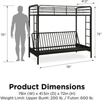 Sofá Convertible con marco de Metal y escalera, cama doble sobre futón