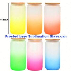 Oferta Especial: Vaso de Vidrio Sublimable con Tapa de Bambú, Forma de Lata, Color Degradado Esmerilado, 16oz/20oz, para Café, Refrescos y Cerveza, Envío desde Almacén en EE. UU. - Product Image 2