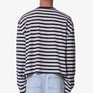 Camiseta de Manga Larga a Rayas Blancas y Azules para Hombre, Nueva Colección 2026, Estilo Casual Oversize, Servicio Personalizado OEM ODM - Product Image 3