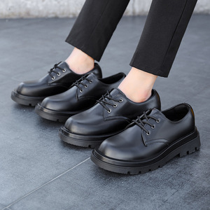Chaussures décontractées de haute qualité de style britannique à bout rond en cuir véritable noir à semelle épaisse - Product Image 3