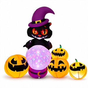 Modelo Inflable de Gato Negro y Calabaza Colorida para Halloween, Decoración de Patio Exterior - Product Image 4