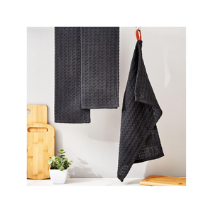 Serviettes de cuisine noires brodées en coton 100% faites à la main à séchage rapide paquet de trois recyclables abordables idéales pour les cuisines modernes - Product Image 2