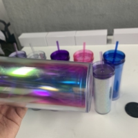 USA 19oz isolé paillettes bombe poudre paillettes Laser holographique maigre grand droit mince Double paroi acrylique gobelet