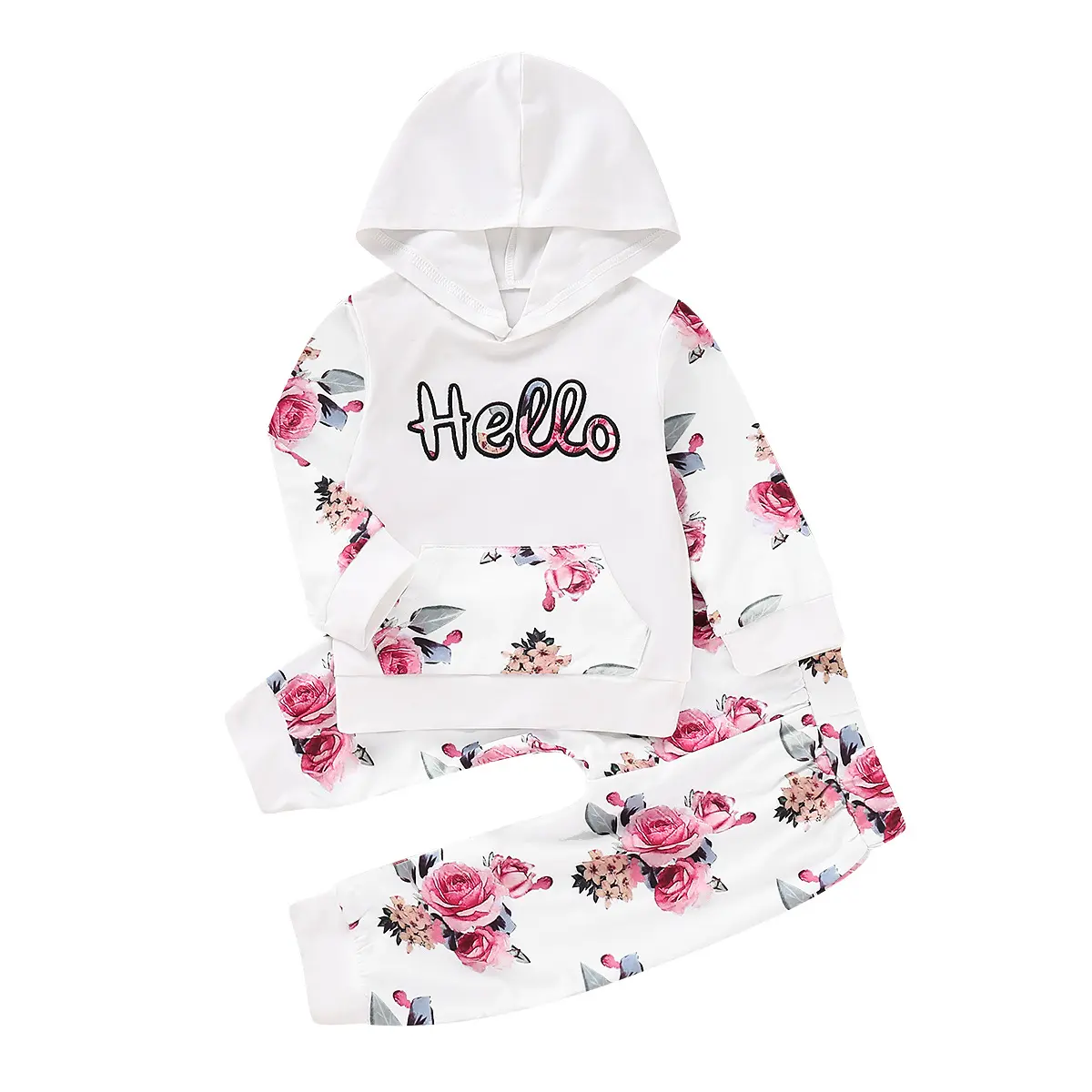 Kids Fall Sets Baby Girls Floral Hooded Tops Pants Outfits Infant Clothes 2pcs Spring Fall Kids Hoodie Toddler Tracksuits Girl Clothing Set