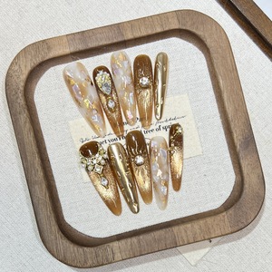 Uñas Postizas de Lujo con Diseño de Ojo de Gato y Manicura Francesa, Decoradas con Cristales de Rhinestone, Hechas a Mano - Product Image 4