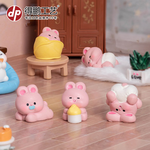 Lindas muñecas de conejito rosa, mini figuras de resina, decoraciones de escritorio para niños de 2 a 4 años, juguete unisex, regalo - Product Image 4