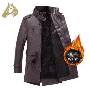 Veste d'hiver décontractée pour homme en cuir véritable, coupe slim, col montant, style urbain, longueur mi-longue, best-seller - Product Image 1