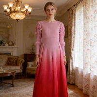 Robe longue plissée vintage Miyake 2026 pour femme, grande taille, dégradé, col rond, extensible, infroissable, décontractée, couleur estivale