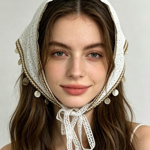 Foulard triangulaire à œillets avec pompons à pièces, en dentelle style bohème, à nouer, multi-usage (couvre-taille), accessoires de vacances d'été - Product Image 4