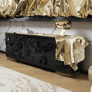 Fabricant chinois de Foshan, Lizz, marque italienne, buffet moderne minimaliste de luxe, <span class=keywords><strong>Voltaire</strong></span>, noir, fait main, bois massif, hôtel, cuisine - Product Image 2
