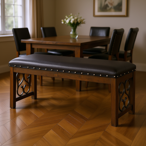 Banc en cerisier noir et vieilli avec garniture à clous pour mobilier de salle à manger - Product Image 2