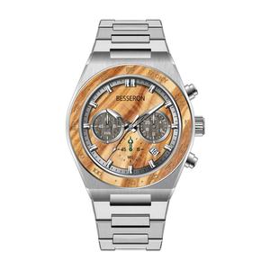 Reloj Deportivo Ecológico de Cuarzo con Cronógrafo de Acero Inoxidable para Hombre, con Logotipo OEM ODM, Esfera de Madera, Resistente al Agua 5BAR, Correa de Goma - Product Image 3