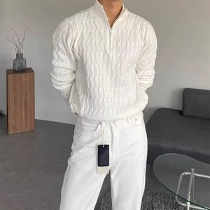Pull pour homme tendance, col roulé torsadé, demi-zip, pull en tricot pour homme, pull à manches longues pour homme, dernières tendances - Product Image 6