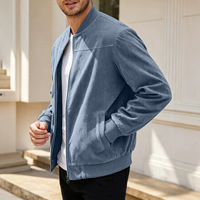 Blouson bomber décontracté pour homme en toile respirante et écologique, col montant zippé, tricot brossé effet suède, coupe ajustée mi-extensible