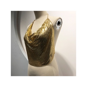 GC006 Golden Women senza schienale scollo a catenina con paillettes maglia di maglia in metallo per Mini abito da festa - Product Image 1