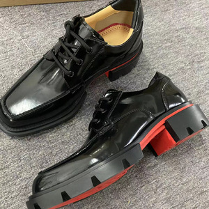 2026 New Black Patent Leather Chunky Derby Shoes Men Thick Sole <b>Platform</b> Red Bottom Casual Formal Lace-Up Shoes - Product Image 4