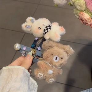 <b>Cute</b> plush toy, little brown <b>bear</b> and bunny, rhinestone hair clip, denim hair clip, high-value sweet hair accessories, Japanese - Product Image 1