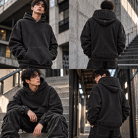 Sweat à capuche personnalisé délavé à l'acide, poids lourd 400 GSM, logo 3D en relief, OEM, faible MOQ, coupe ample oversize, style vintage pour homme