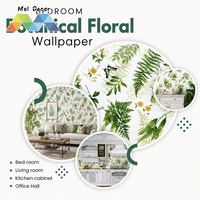 MOI Wallpaper Kupu-kupu Botani Putih Hijau Gulungan 45cm X 10m Dekorasi Permukaan Kabinet