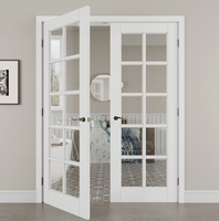 Porte intérieure en bois massif de haute qualité avec verre trempé transparent, sur mesure, apprêtée blanche, vente en gros