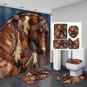 Ensemble de rideau de douche cheval 4 pièces avec <span class=keywords><strong>tapis</strong></span> de toilette Country Wild Animal Riding - Product Image 3