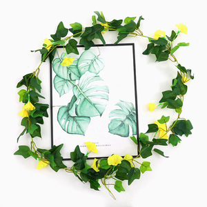 Guirnalda de flores de plástico amarillas de 180 cm con diseño de gloria de la mañana artificial para decoración del hogar, bodas, uso en interiores y exteriores. - Product Image 1