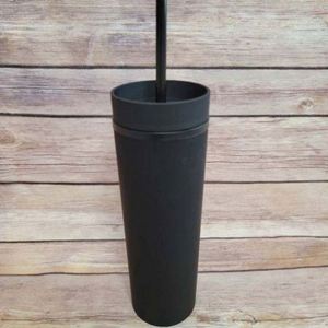 Venta al por mayor: Vaso térmico cilíndrico de acero inoxidable de doble pared de 16 oz, aislamiento al vacío, reutilizable, acabado mate, delgado, con tapa y pajita, sin BPA, 6-12 unidades - Product Image 3