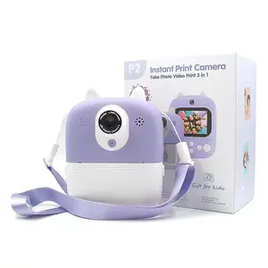 Kamera ganda depan dan nyata lensa 12MP mainan kamera Anak kamera swafoto P2 bebas tinta cetak dengan LCD 2.4 inci untuk anak-anak