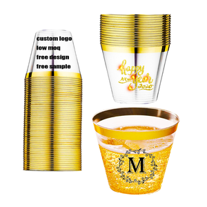 Özelleştirilebilir baskı düğün Catering etkinlikleri şarap içecek Drinkware tek kullanımlık parti bardakları 9oz altın çerçeveli şeffaf plastik bardaklar - Product Image 1