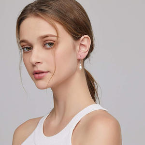 Orecchini pendenti classici in argento 925 placcato oro bianco con perle Akoya, perle coltivate ovali, gioielli da sposa per donna - Product Image 4