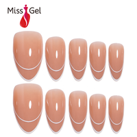 Ongles à presser ABS Caramel Nude Amande 32 pièces, style français double contour blanc, flexibles, couvrance totale, vente en gros