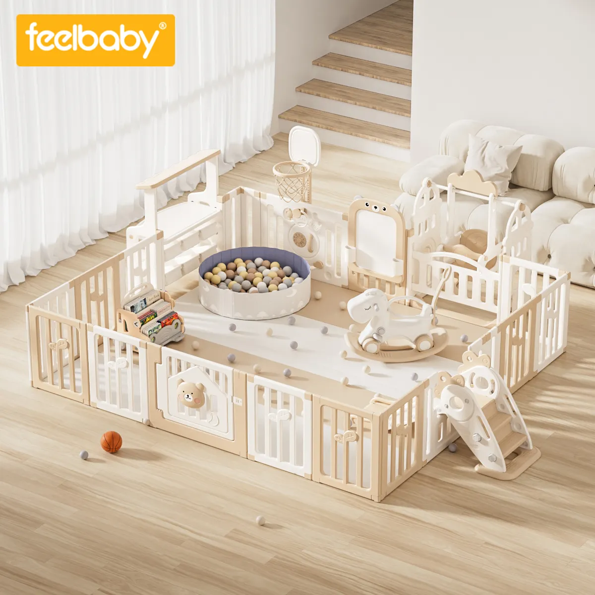 Feelbaby Folding Indoor Children Playground Kids Fence Safety Plastic Baby Playpen With Gate