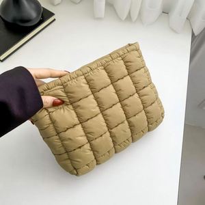 2024 Custom Logo Winter Down Cotton Soft Light Weight Nylon Puffer Puffy Fluffy Quilted Makeup Cosmetic Bag Travel Make up - Product Image 3