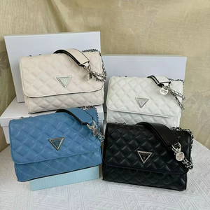 Nuevo Bolso de Mano de Lujo para Mujer, de Piel Sintética <span class=keywords><strong>Blanca</strong></span>, con Doble Cadena de Diamantes, Portátil, para Compras al Aire Libre, con Solapa y Rayas - Product Image 2