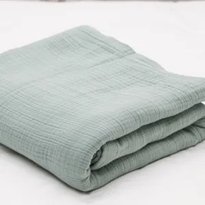 Teal Pure Cotton Multiply Yarn Solid Muslin Vintage Wearable Couch Bed Blanket All Season King Single 6 Layer Gauze